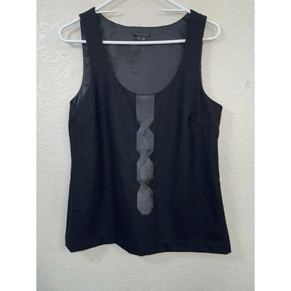 theory Wool Tank Blouse Black Career Top Lined - Picture 3 of 8